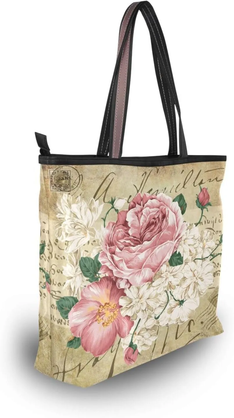 ALAZA Vintage Rose Floral Women Tote Bag Handbag Large Capacity Shoulder Bags