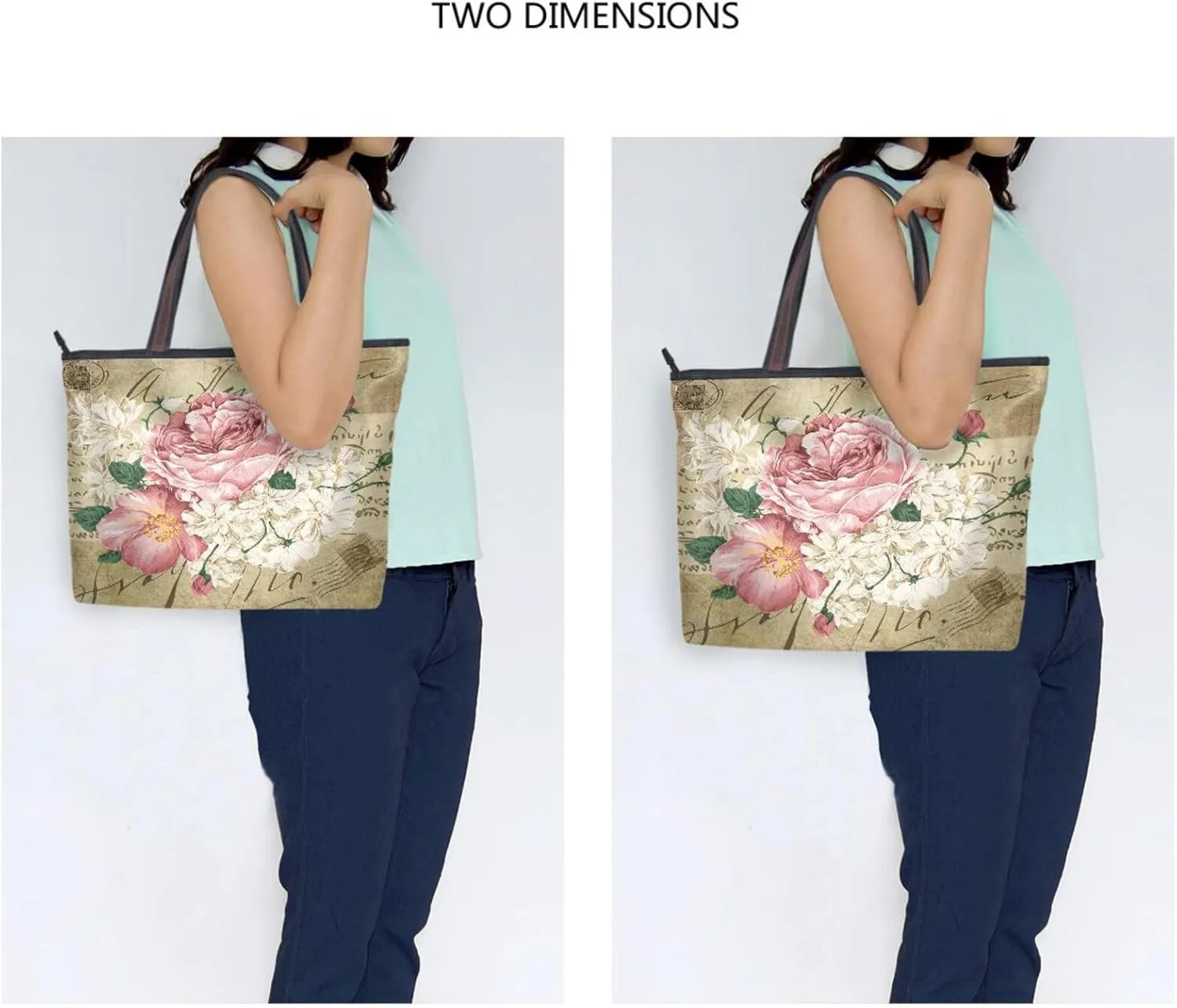 ALAZA Vintage Rose Floral Women Tote Bag Handbag Large Capacity Shoulder Bags