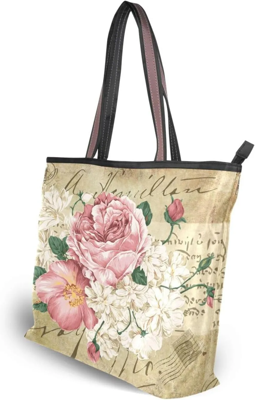 ALAZA Vintage Rose Floral Women Tote Bag Handbag Large Capacity Shoulder Bags
