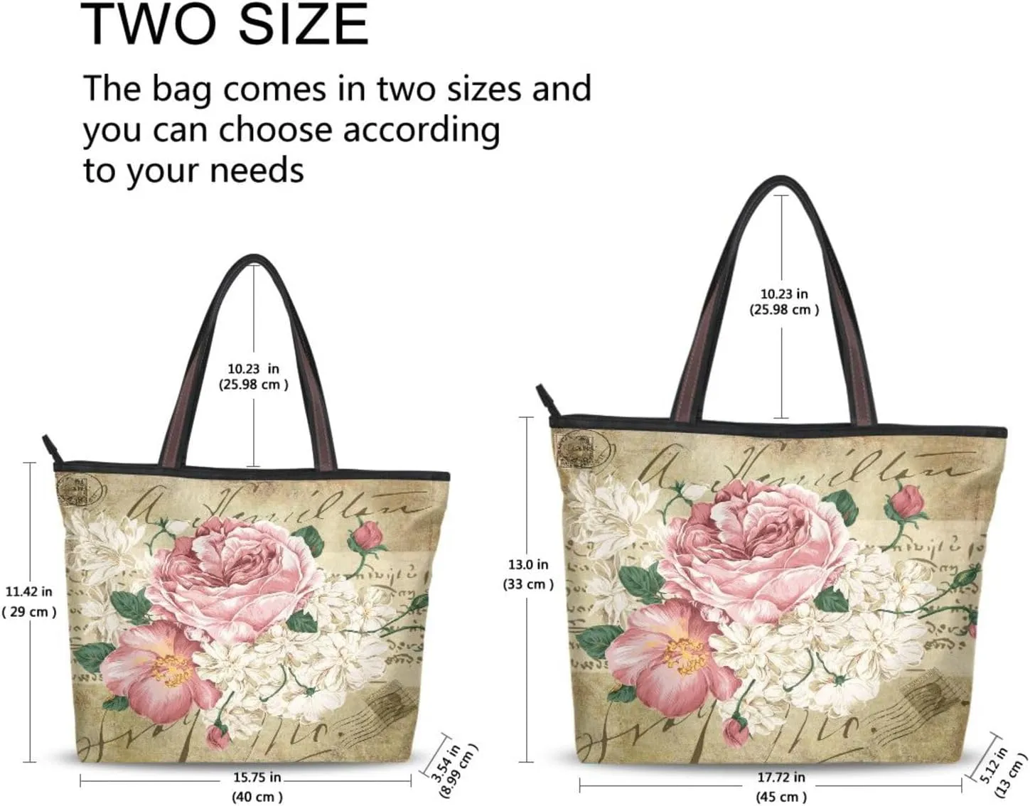 ALAZA Vintage Rose Floral Women Tote Bag Handbag Large Capacity Shoulder Bags