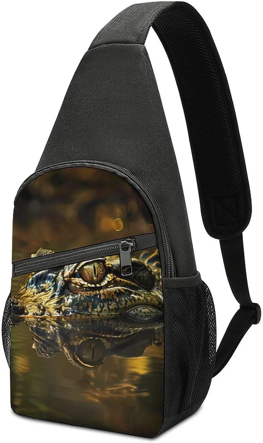 Alligator Head And Eyes Above Water Chest Bag for Men Small Sling Backpack Crossbody Sling Bags for Outdoors Hiking Traveling