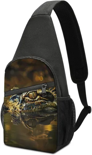 Alligator Head And Eyes Above Water Chest Bag for Men Small Sling Backpack Crossbody Sling Bags for Outdoors Hiking Traveling