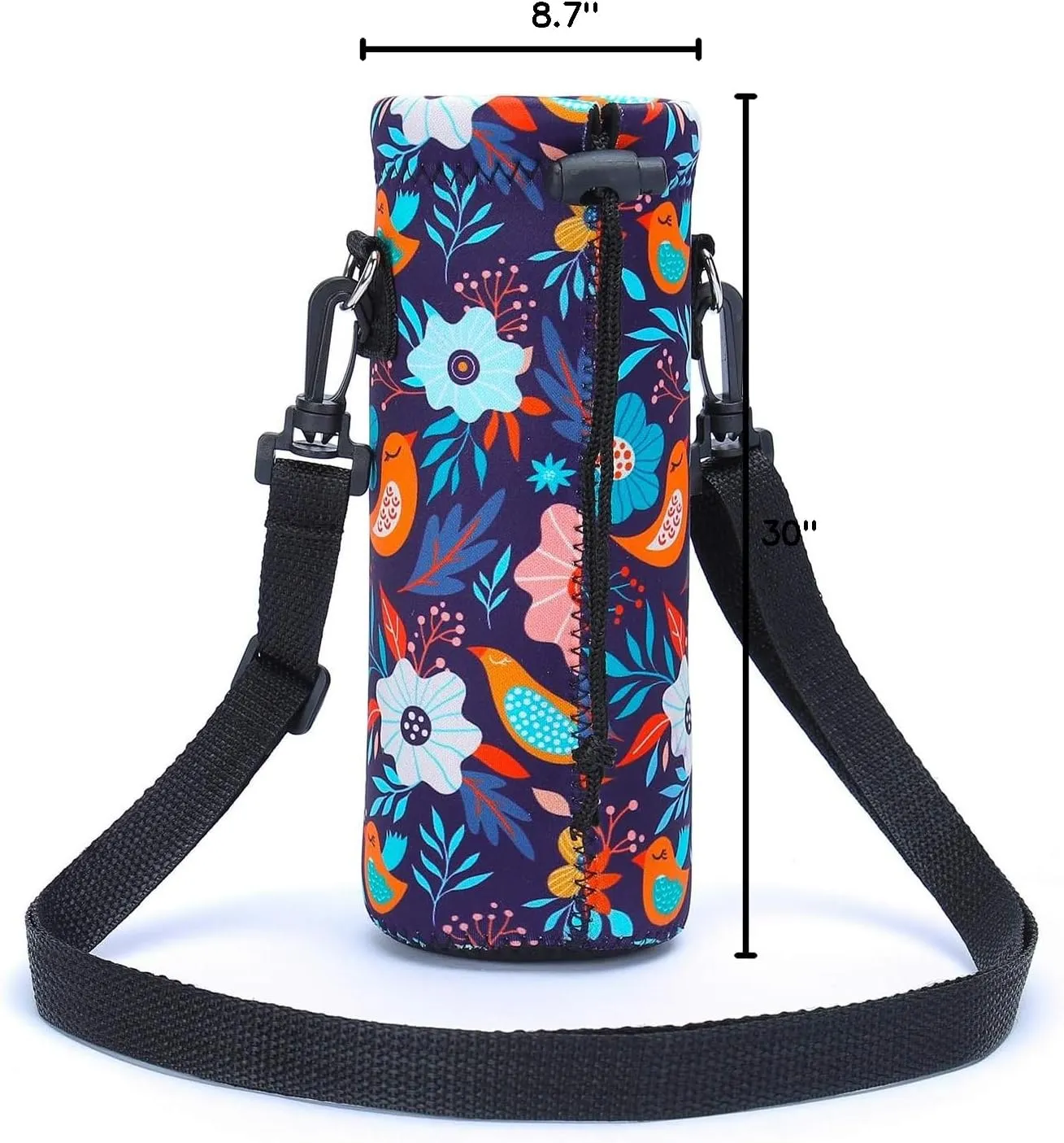 AMARY 750ML Neoprene Water Bottle Carrier Bag with Adjustable Shoulder Strap,Insulated Water Bottle Cover for Stainless Steel/Glass/Plastic Bottles 24OZ (Birds)