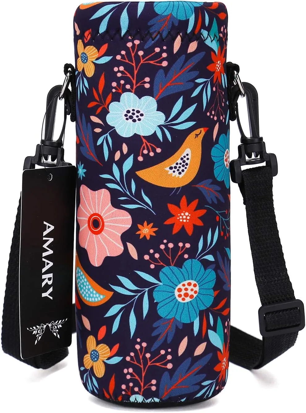 AMARY 750ML Neoprene Water Bottle Carrier Bag with Adjustable Shoulder Strap,Insulated Water Bottle Cover for Stainless Steel/Glass/Plastic Bottles 24OZ (Birds)