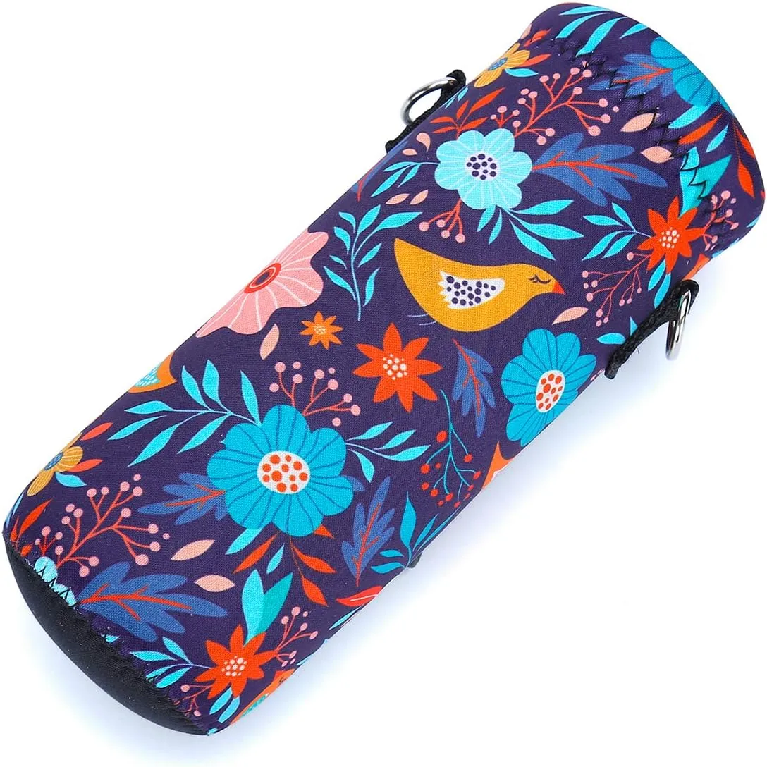 AMARY 750ML Neoprene Water Bottle Carrier Bag with Adjustable Shoulder Strap,Insulated Water Bottle Cover for Stainless Steel/Glass/Plastic Bottles 24OZ (Birds)