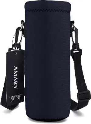 AMARY 750ML Neoprene Water Bottle Carrier Bag with Adjustable Shoulder Strap,Insulated Water Bottle Cover for Stainless Steel/Glass/Plastic Bottles 24OZ (Black)