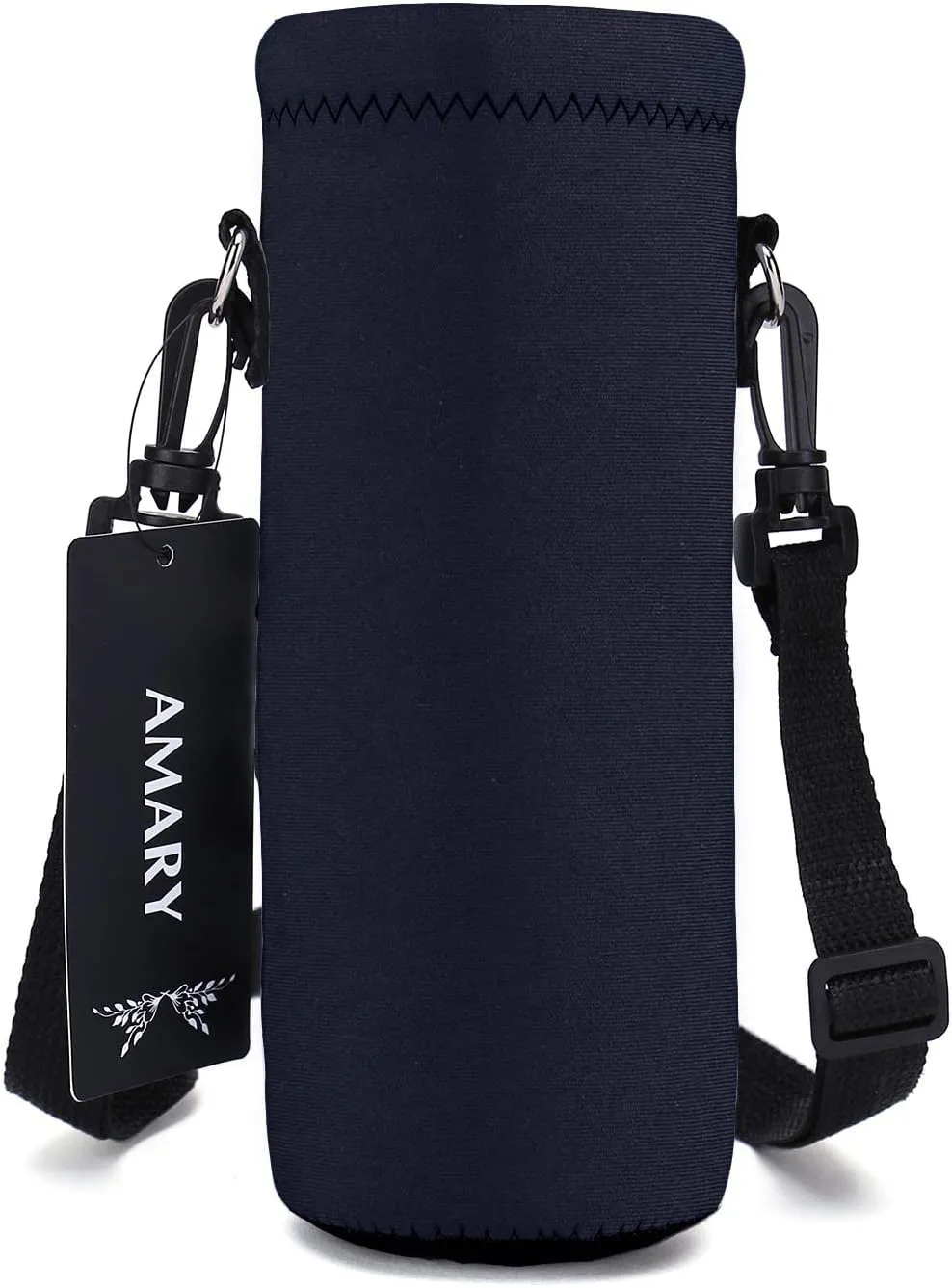 AMARY 750ML Neoprene Water Bottle Carrier Bag with Adjustable Shoulder Strap,Insulated Water Bottle Cover for Stainless Steel/Glass/Plastic Bottles 24OZ (Black)