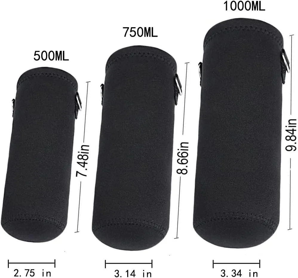 AMARY 750ML Neoprene Water Bottle Carrier Bag with Adjustable Shoulder Strap,Insulated Water Bottle Cover for Stainless Steel/Glass/Plastic Bottles 24OZ (Black)