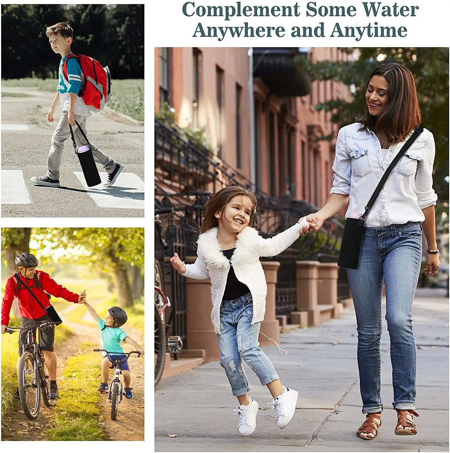 AMARY 750ML Neoprene Water Bottle Carrier Bag with Adjustable Shoulder Strap,Insulated Water Bottle Cover for Stainless Steel/Glass/Plastic Bottles 24OZ (Black)