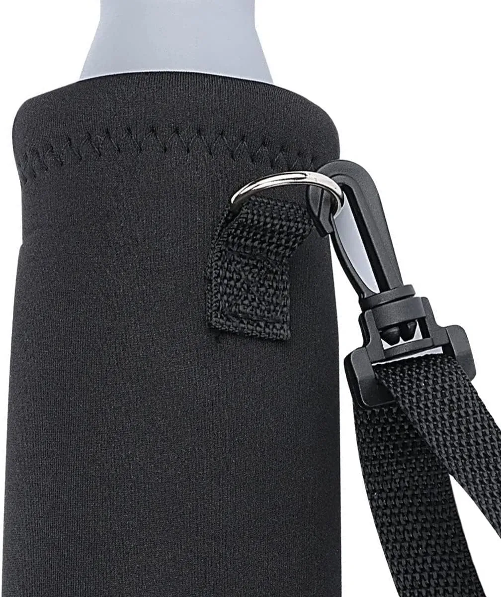 AMARY 750ML Neoprene Water Bottle Carrier Bag with Adjustable Shoulder Strap,Insulated Water Bottle Cover for Stainless Steel/Glass/Plastic Bottles 24OZ (Black)