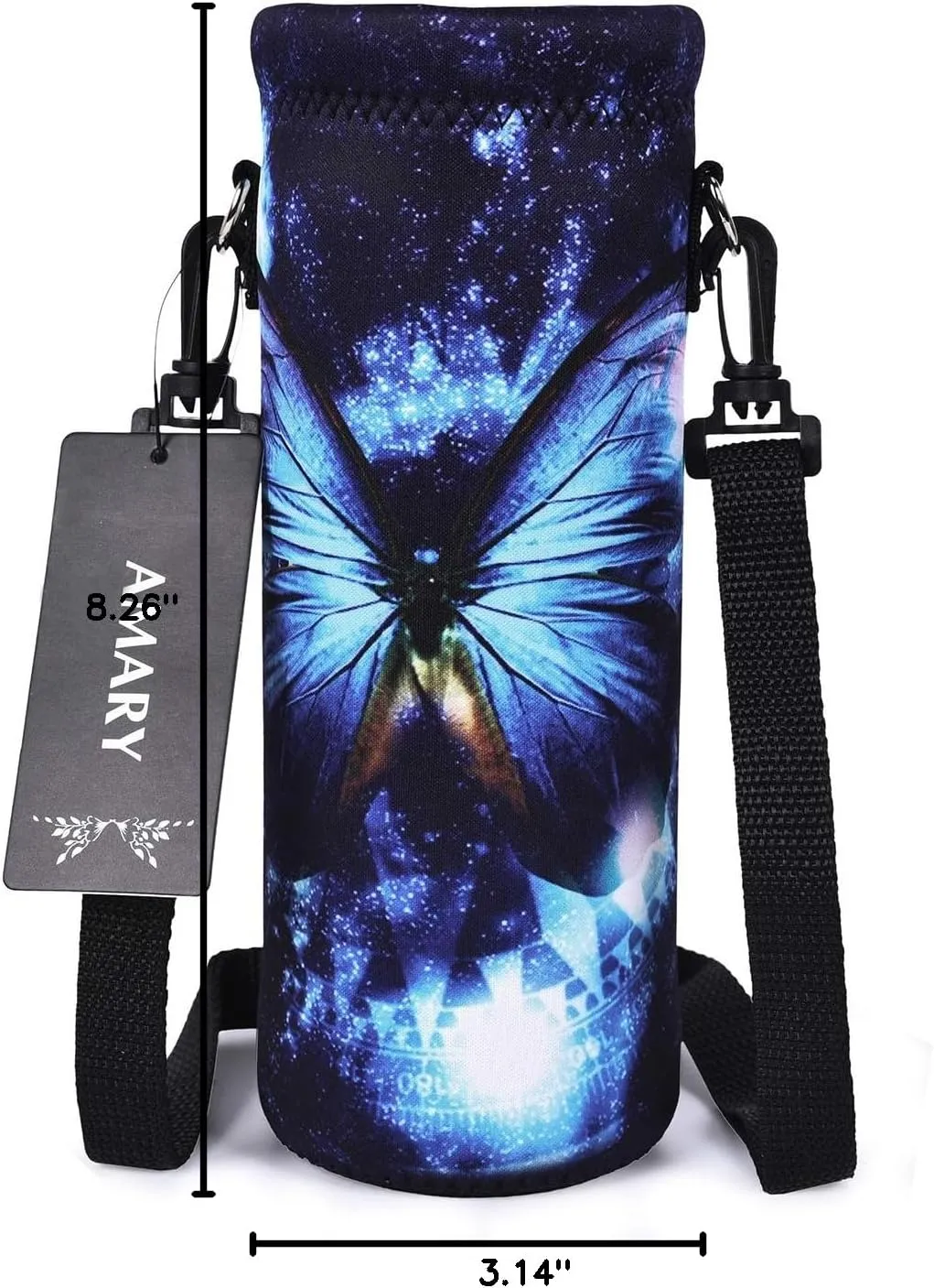 AMARY 750ML Neoprene Water Bottle Carrier Bag with Adjustable Shoulder Strap,Insulated Water Bottle Cover for Stainless Steel/Glass/Plastic Bottles 24OZ (Butterfly-1)