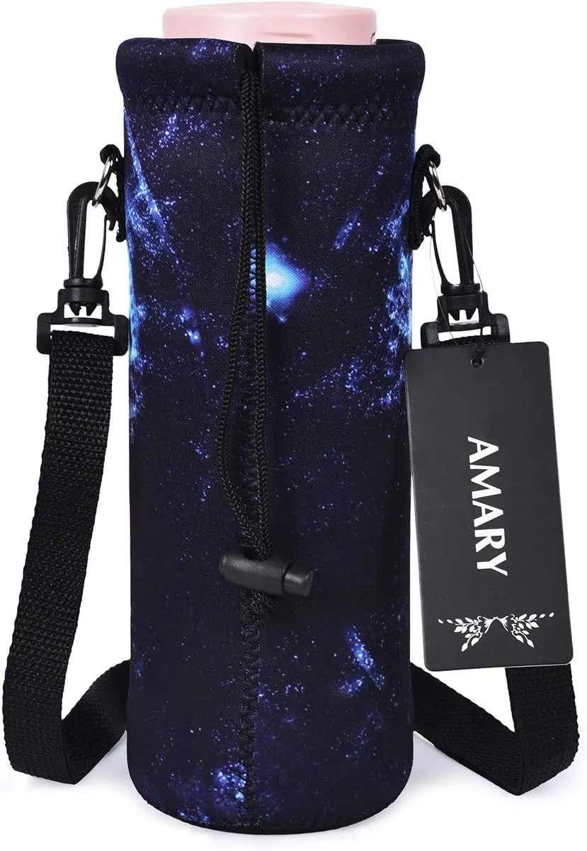 AMARY 750ML Neoprene Water Bottle Carrier Bag with Adjustable Shoulder Strap,Insulated Water Bottle Cover for Stainless Steel/Glass/Plastic Bottles 24OZ (Butterfly-1)