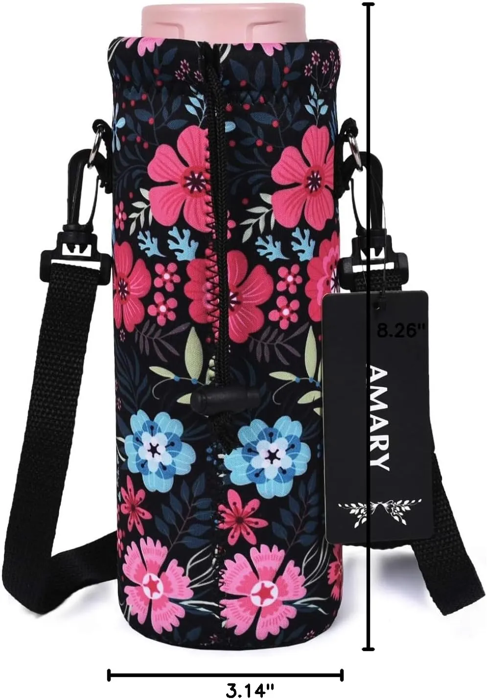 AMARY 750ML Neoprene Water Bottle Carrier Bag with Adjustable Shoulder Strap,Insulated Water Bottle Cover for Stainless Steel/Glass/Plastic Bottles 24OZ (Flowers-1)
