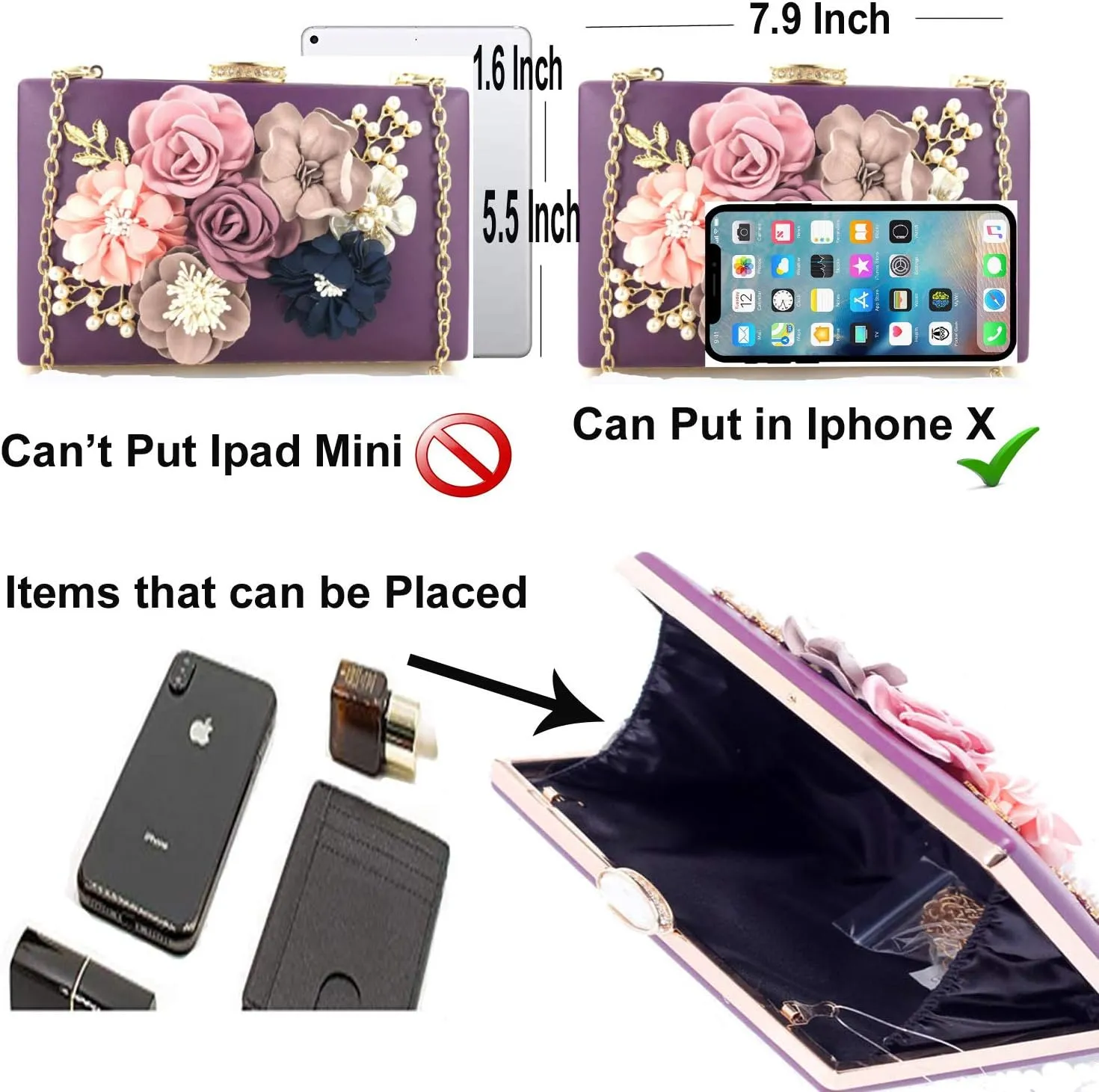 Amaze Flower Clutch Purse for Women Floral Evening Bags for Wedding Bride Formal Party