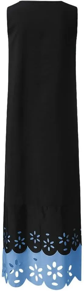 and Blue Floral Sleeveless Maxi Dress for Women with V-Neck and Elegant Design