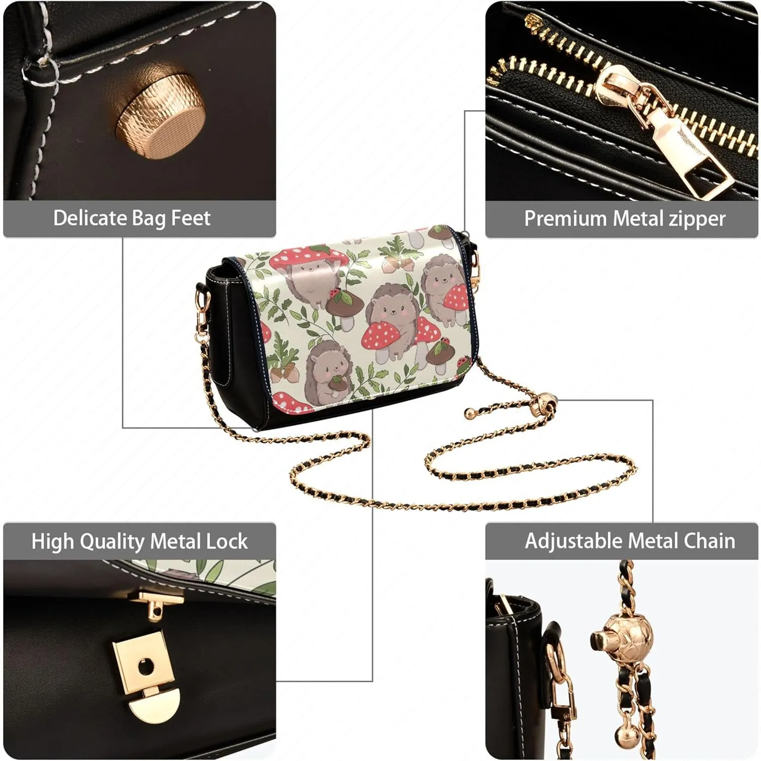 Animal Women Leather Shoulder Bag, Cute Cat Caticorn Kitten Unicorn Crossbody Bags for Women Handbag Chain Strap