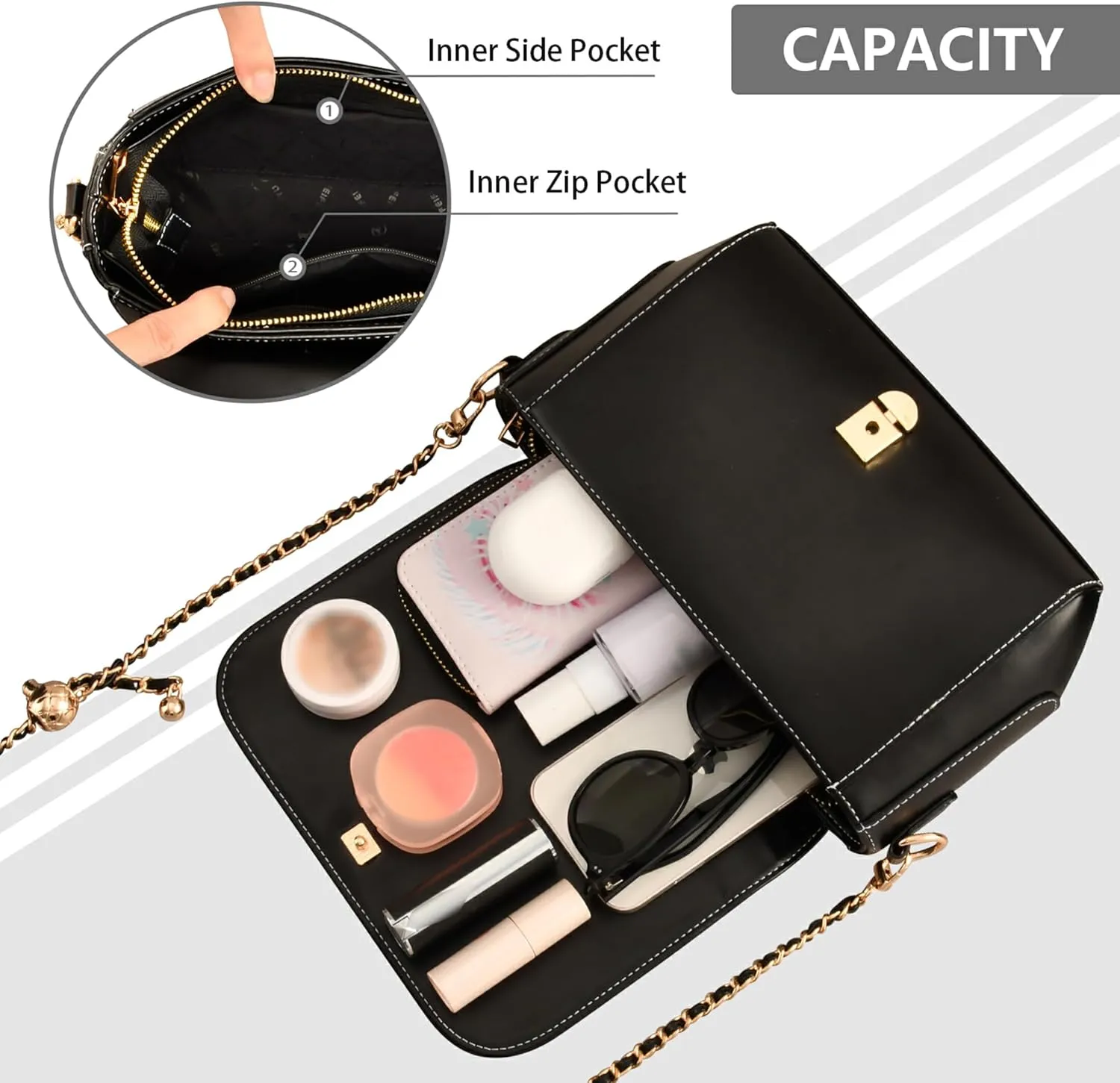 Animal Women Leather Shoulder Bag, Cute Cat Caticorn Kitten Unicorn Crossbody Bags for Women Handbag Chain Strap