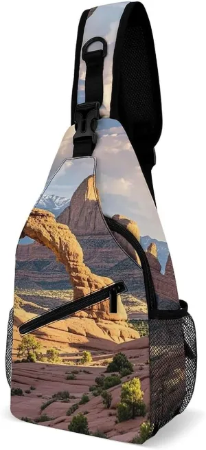 Arches National Park Crossbody Bags Mini Sling Bag Fanny Chest Bag Travel Daypack Sling Backpack for Men Women