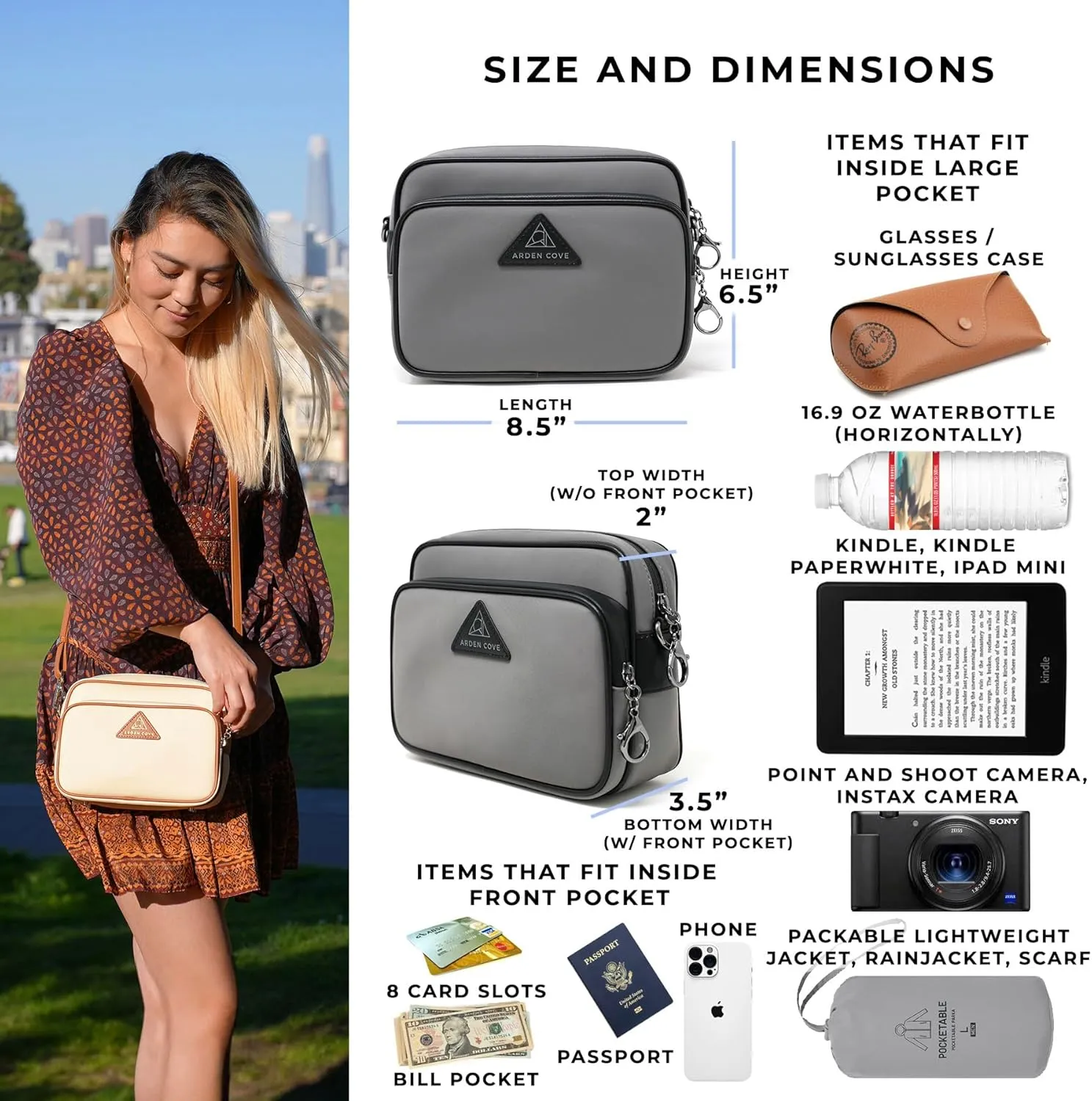 Arden Cove Full Anti-Theft Waterproof Cross-Body Bag with Slash-resistant Chain Strap w/Classic Hardware