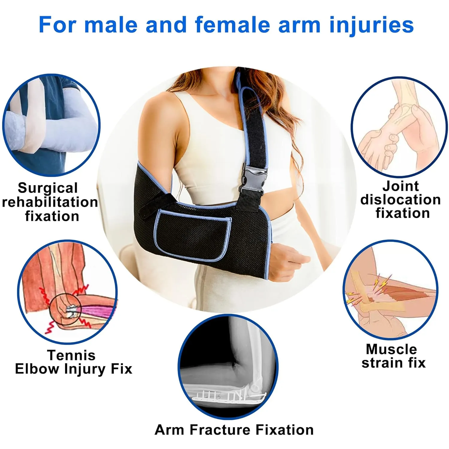 Arm Sling Shoulder Immobilizer - Rotator Cuff Support Brace - Comfortable Medical Sling for Shoulder Injury,Left and Right Arm,Men and Women,for Broken,Dislocated,Fracture,Strain (Medium)