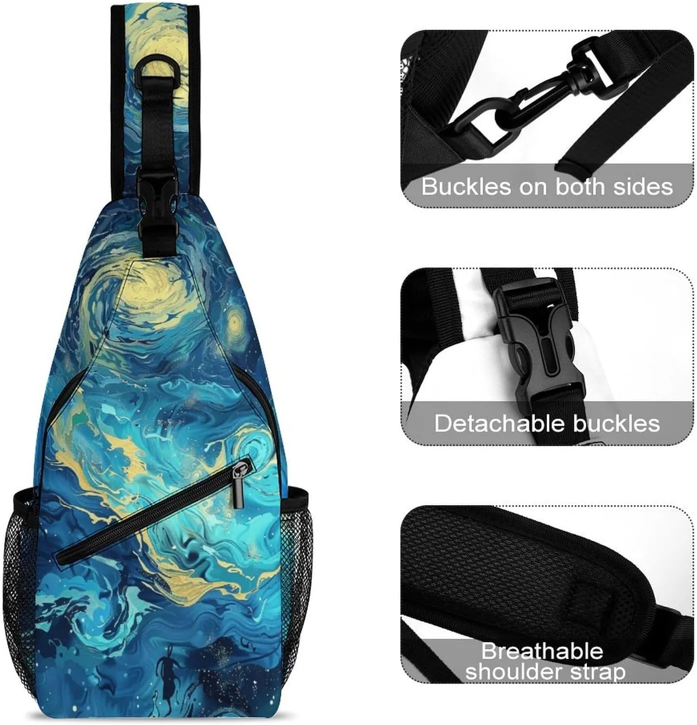 Artsy Painting Sling Backpack Crossbody for Men Women Backpack Casual Gym Travel Chest Shoulder Bag Leisure Sports Outdoor Running Hiking One Size