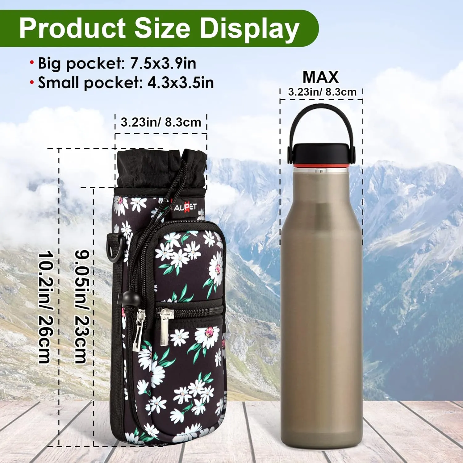 AUPET Water Bottle Sling Bag Sleeve Holder Carrier 25/32/40/64 oz,Insulated Crossbody Water Bottle Case Cover with Strap and Pockets for Men/Women Walking Hiking Camping