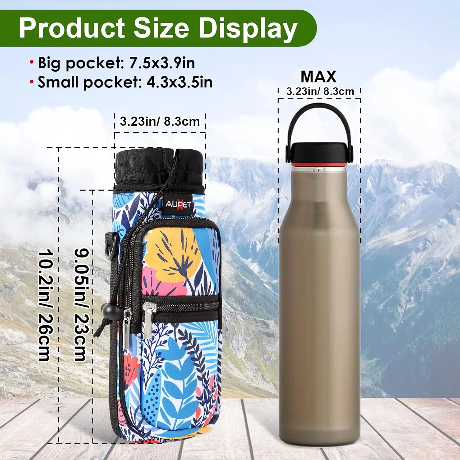 AUPET Water Bottle Sling Bag Sleeve Holder Carrier 25/32/40/64 oz,Insulated Crossbody Water Bottle Case Cover with Strap and Pockets for Men/Women Walking Hiking Camping