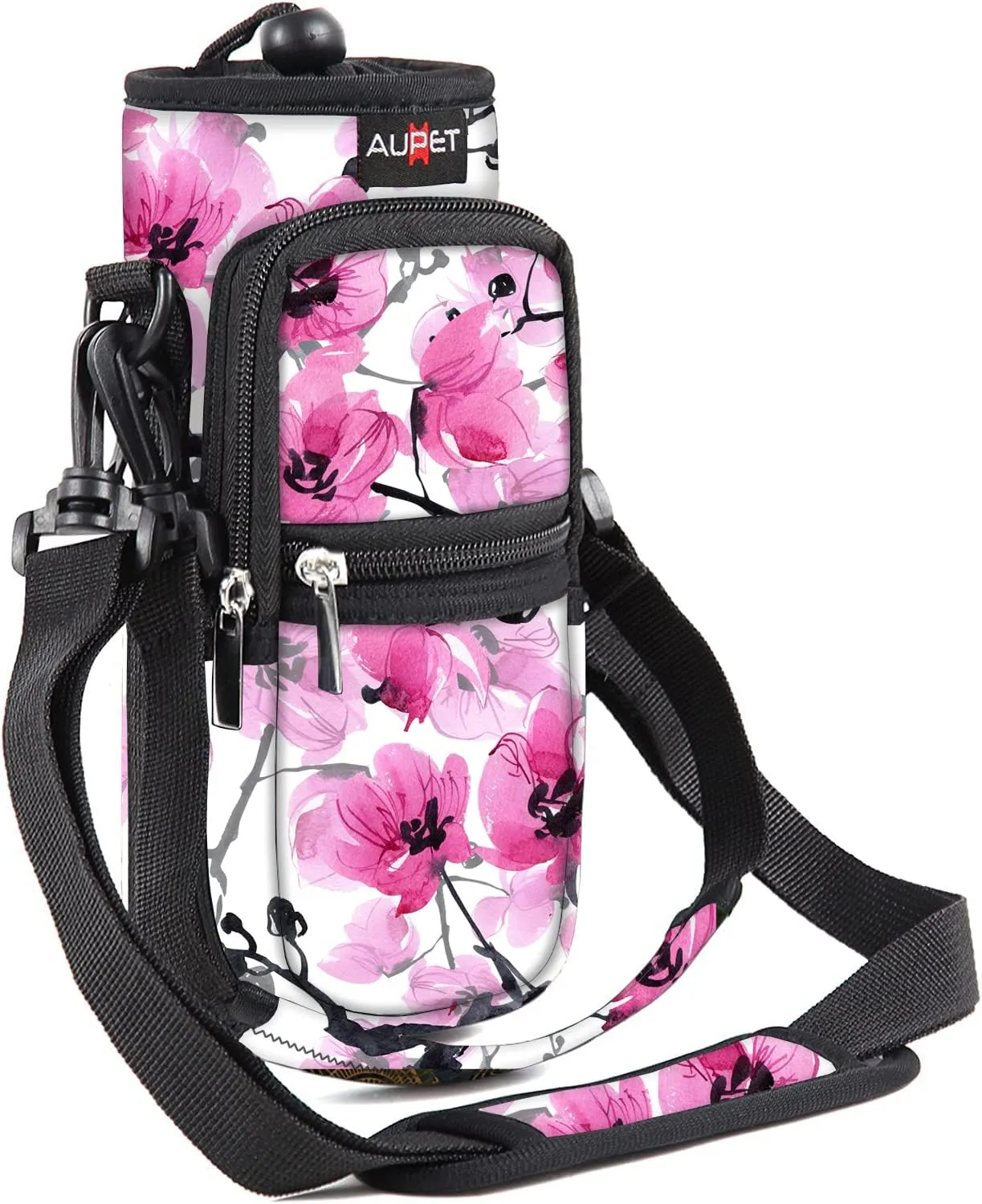 AUPET Water Bottle Sling Bag Sleeve Holder Carrier 25/32/40/64 oz,Insulated Crossbody Water Bottle Case Cover with Strap and Pockets for Men/Women Walking Hiking Camping