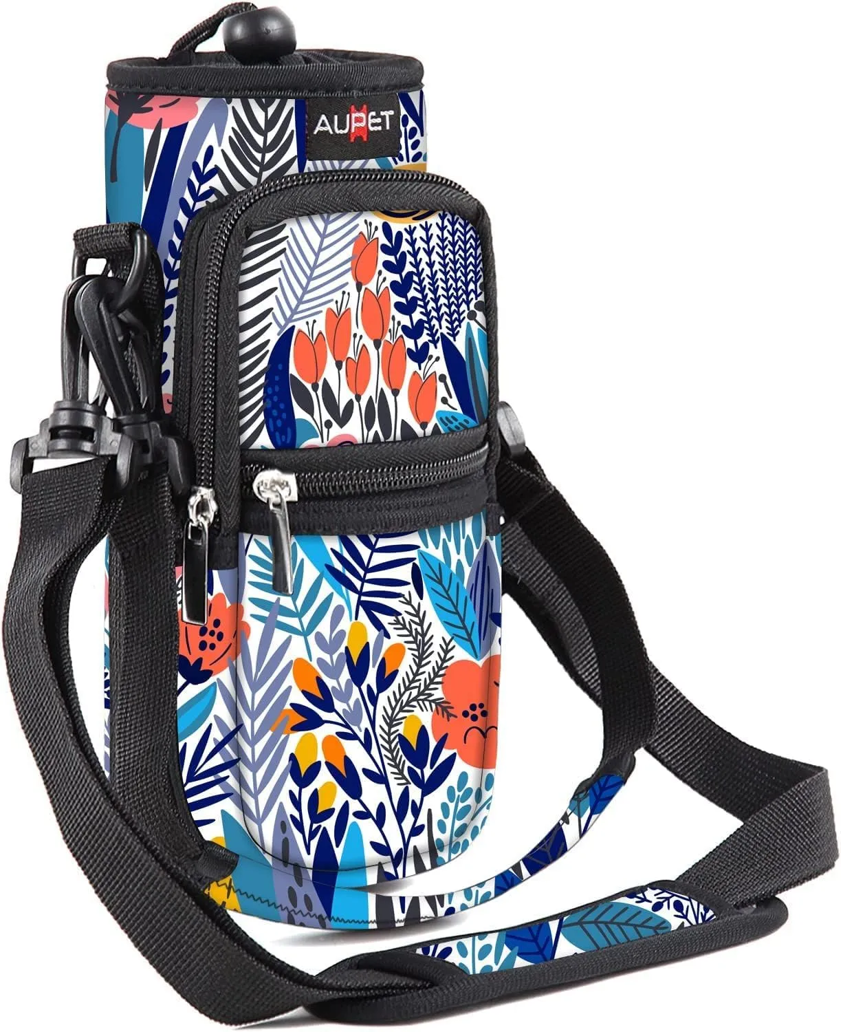 AUPET Water Bottle Sling Bag Sleeve Holder Carrier 25/32/40/64 oz,Insulated Crossbody Water Bottle Case Cover with Strap and Pockets for Men/Women Walking Hiking Camping