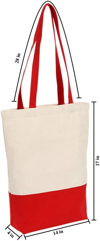 Azuca Heavy Duty 12 oz Cotton Canvas Bag with Bottom Gusset Grocery Beach Shopping Bag 17x14x4 Inches (Red - 12 Pack)
