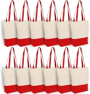 Azuca Heavy Duty 12 oz Cotton Canvas Bag with Bottom Gusset Grocery Beach Shopping Bag 17x14x4 Inches (Red - 12 Pack)