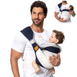 Baby Sling Carrier, Baby Carrier Newborn to Toddler(7-45lbs), Toddler Carrier with Safety Buckle, One Shoulder Adjustable Shoulder Strap, One Size Fits All, Mesh Blue