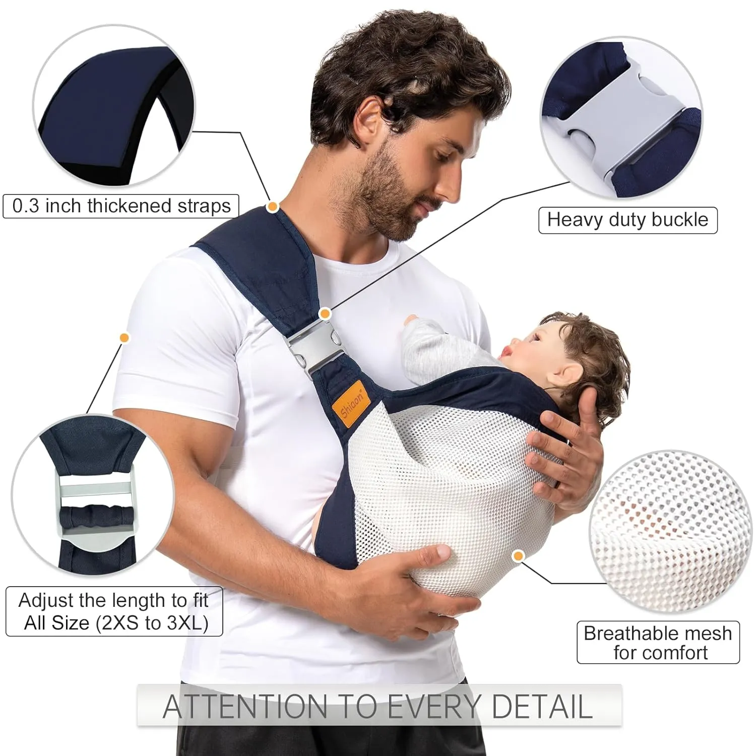 Baby Sling Carrier, Baby Carrier Newborn to Toddler(7-45lbs), Toddler Carrier with Safety Buckle, One Shoulder Adjustable Shoulder Strap, One Size Fits All, Mesh Blue