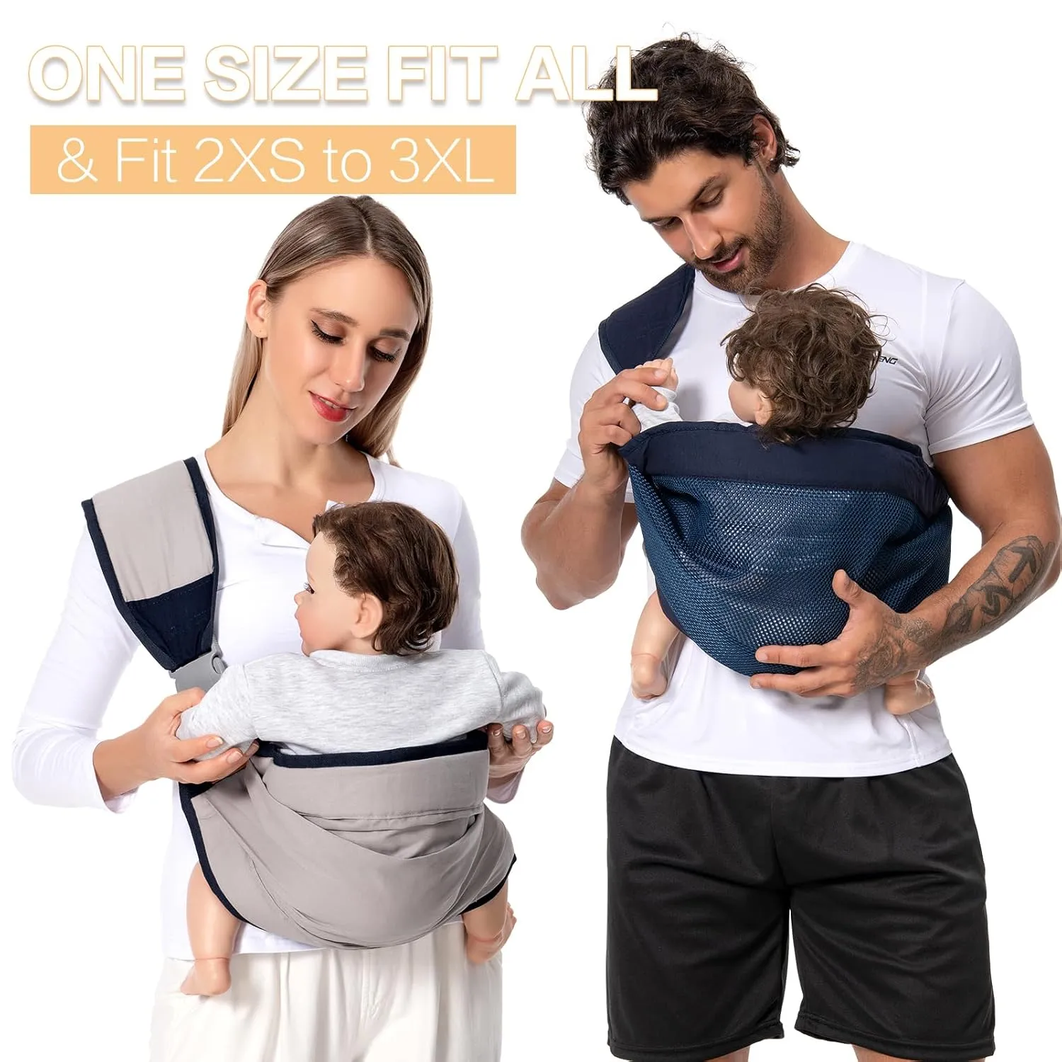 Baby Sling Carrier, Baby Carrier Newborn to Toddler(7-45lbs), Toddler Carrier with Safety Buckle, One Shoulder Adjustable Shoulder Strap, One Size Fits All, Mesh Blue