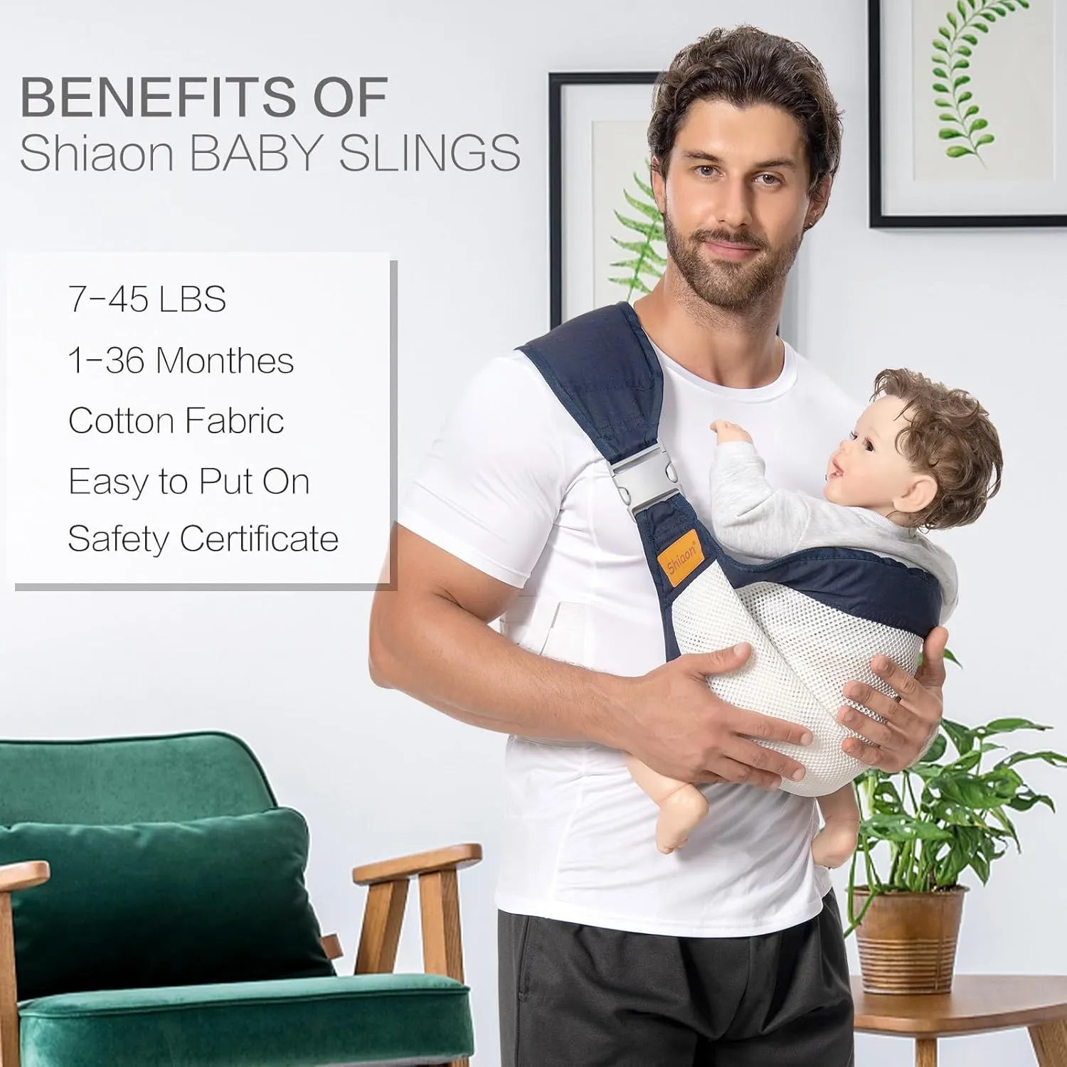 Baby Sling Carrier, Baby Carrier Newborn to Toddler(7-45lbs), Toddler Carrier with Safety Buckle, One Shoulder Adjustable Shoulder Strap, One Size Fits All, Mesh Blue