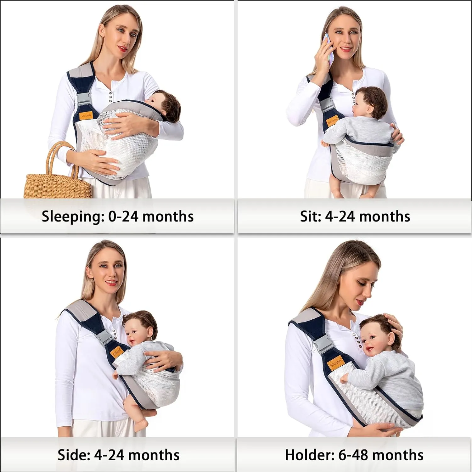 Baby Sling Carrier, Baby Carrier Newborn to Toddler(7-45lbs), Toddler Carrier with Safety Buckle, One Shoulder Adjustable Shoulder Strap, One Size Fits All, Mesh Brown