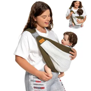 Baby Sling Carrier, Baby Carrier Newborn to Toddler(7-45lbs), Toddler Carrier with Safety Buckle, One Shoulder Adjustable Shoulder Strap, One Size Fits All, Mesh Brown