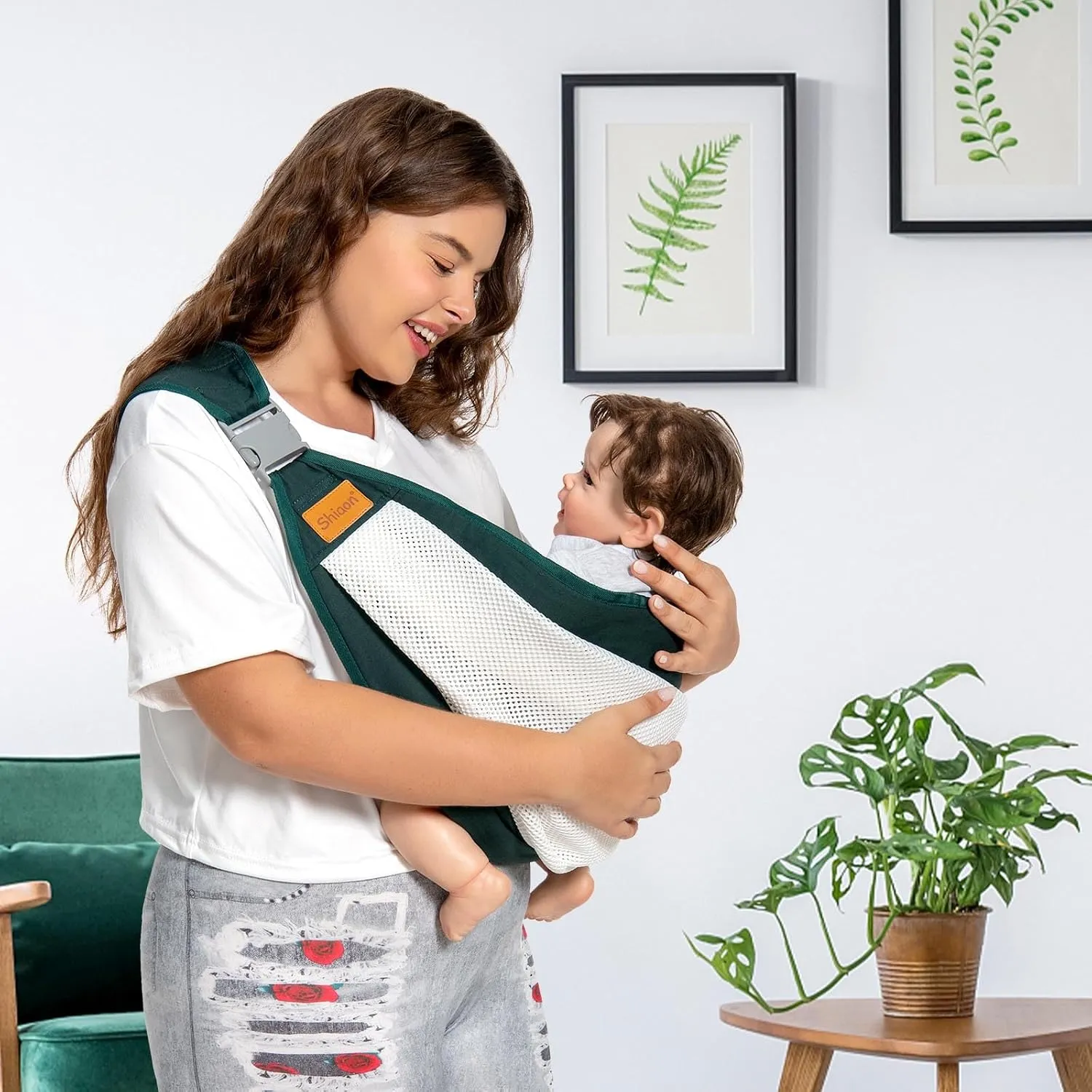 Baby Sling Carrier, Baby Carrier Newborn to Toddler(7-45lbs), Toddler Carrier with Safety Buckle, One Shoulder Adjustable Shoulder Strap, One Size Fits All, Mesh Dark Green