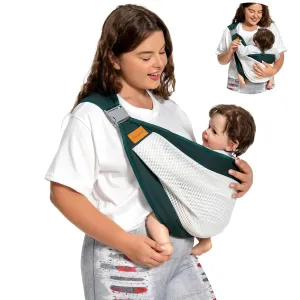 Baby Sling Carrier, Baby Carrier Newborn to Toddler(7-45lbs), Toddler Carrier with Safety Buckle, One Shoulder Adjustable Shoulder Strap, One Size Fits All, Mesh Dark Green