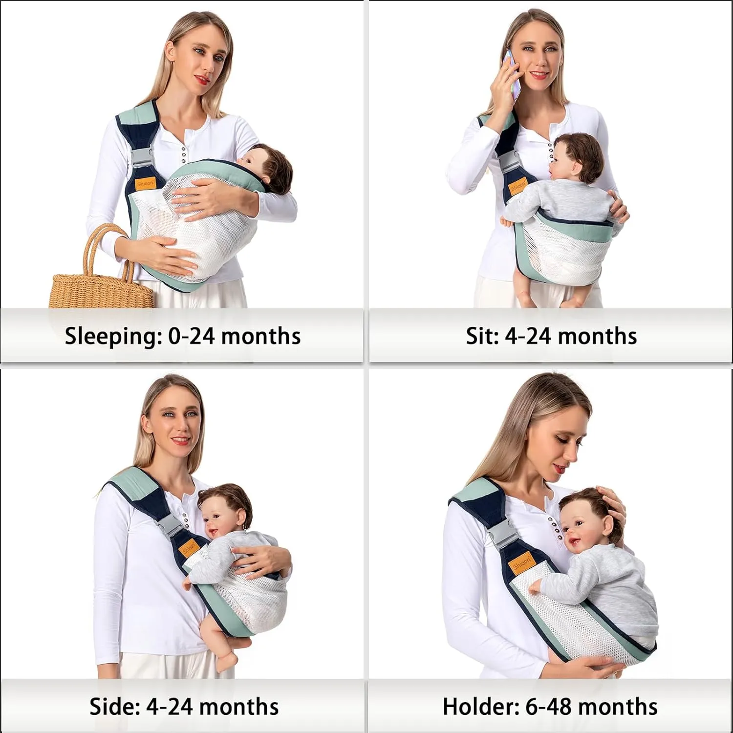 Baby Sling Carrier, Baby Carrier Newborn to Toddler(7-45lbs), Toddler Carrier with Safety Buckle, One Shoulder Adjustable Shoulder Strap, One Size Fits All, Mesh Green