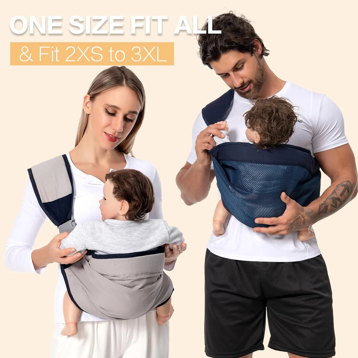 Baby Sling Carrier, Baby Carrier Newborn to Toddler(7-45lbs), Toddler Carrier with Safety Buckle, One Shoulder Adjustable Shoulder Strap, One Size Fits All, Mesh Green