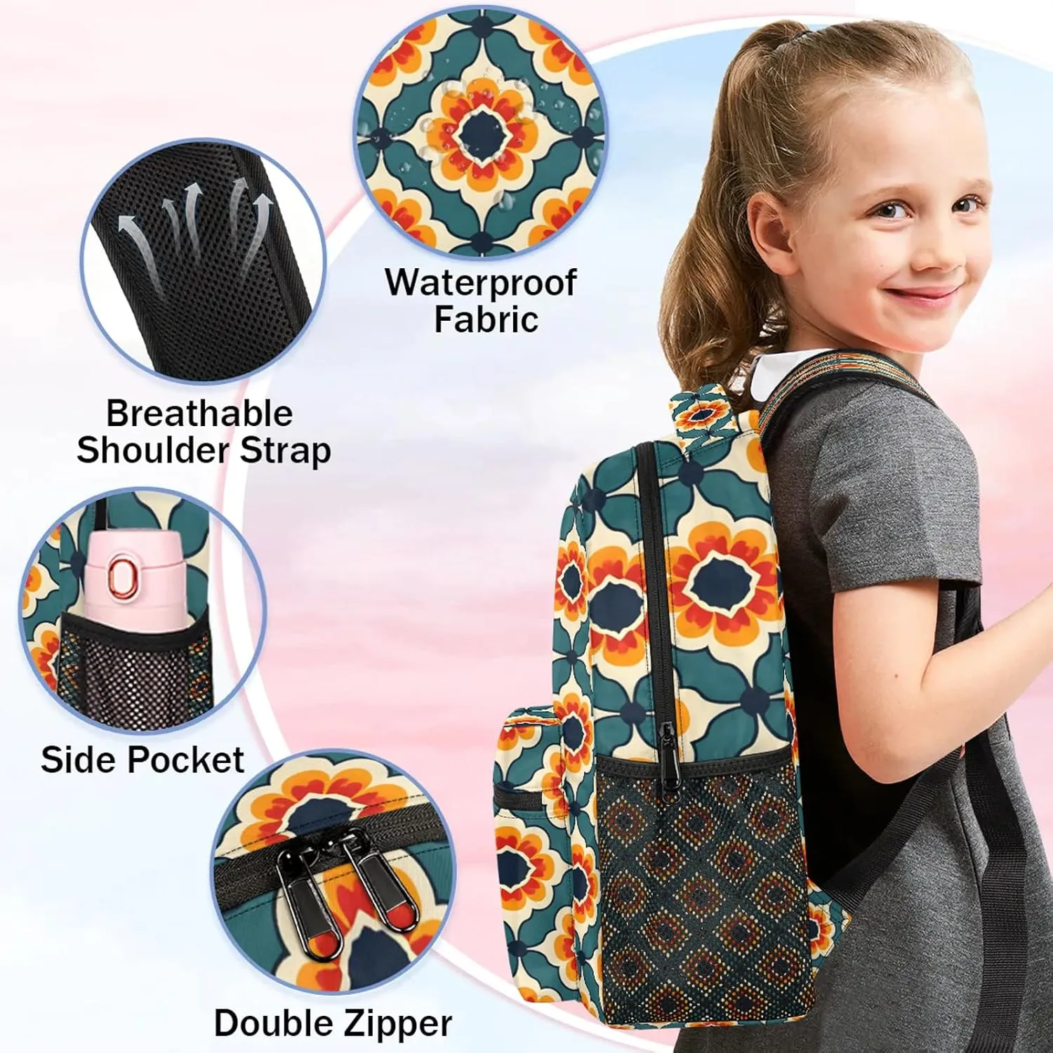 Backpack Abstract Chrysanthemum Pattern Book Bags Laptop Backpacks Lightweight Multipurpose Daypack for Men Women Travel Hiking