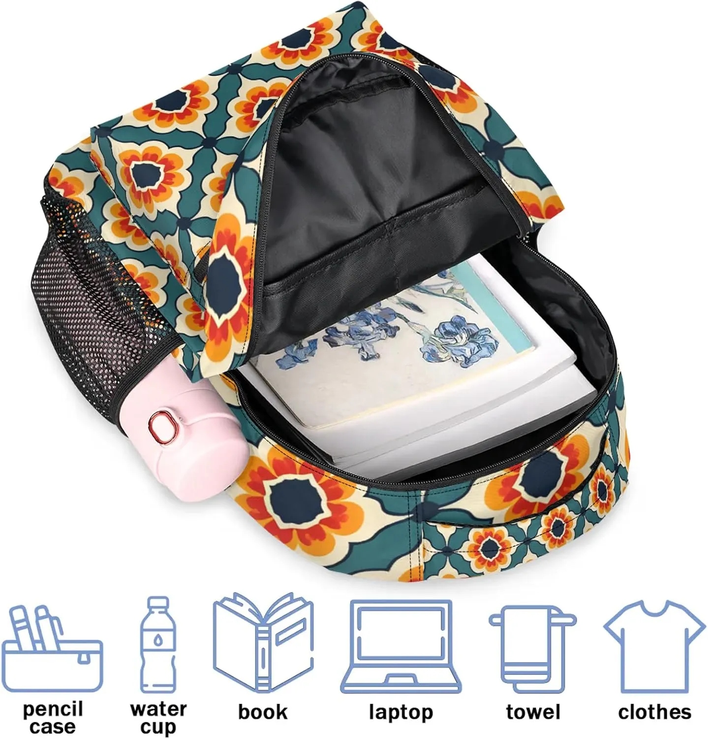 Backpack Abstract Chrysanthemum Pattern Book Bags Laptop Backpacks Lightweight Multipurpose Daypack for Men Women Travel Hiking
