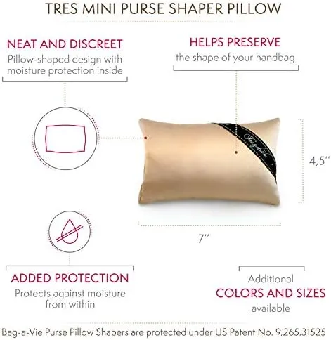 Bag-a-Vie Handbag Shaper Pillow Luxury Handbag & Purse Shaper - [Tres Mini] 7' x 4.5' - Fits Mini Flap and Clutches - Champagne