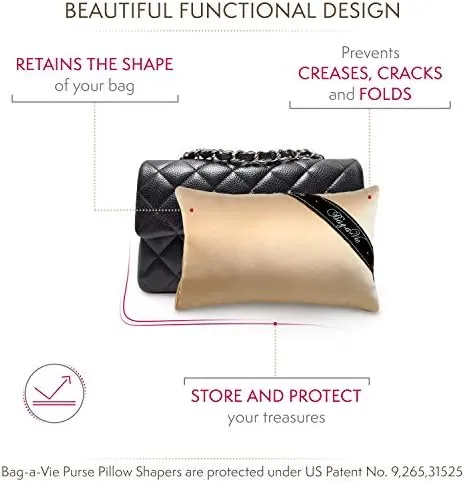 Bag-a-Vie Handbag Shaper Pillow Luxury Handbag & Purse Shaper - [Tres Mini] 7' x 4.5' - Fits Mini Flap and Clutches - Champagne