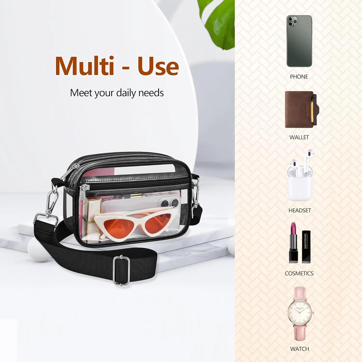 Bagenius Clear Bag for Stadium Events Clear Purse with Removable Strap Transparent Bag for Concert and Sport Events