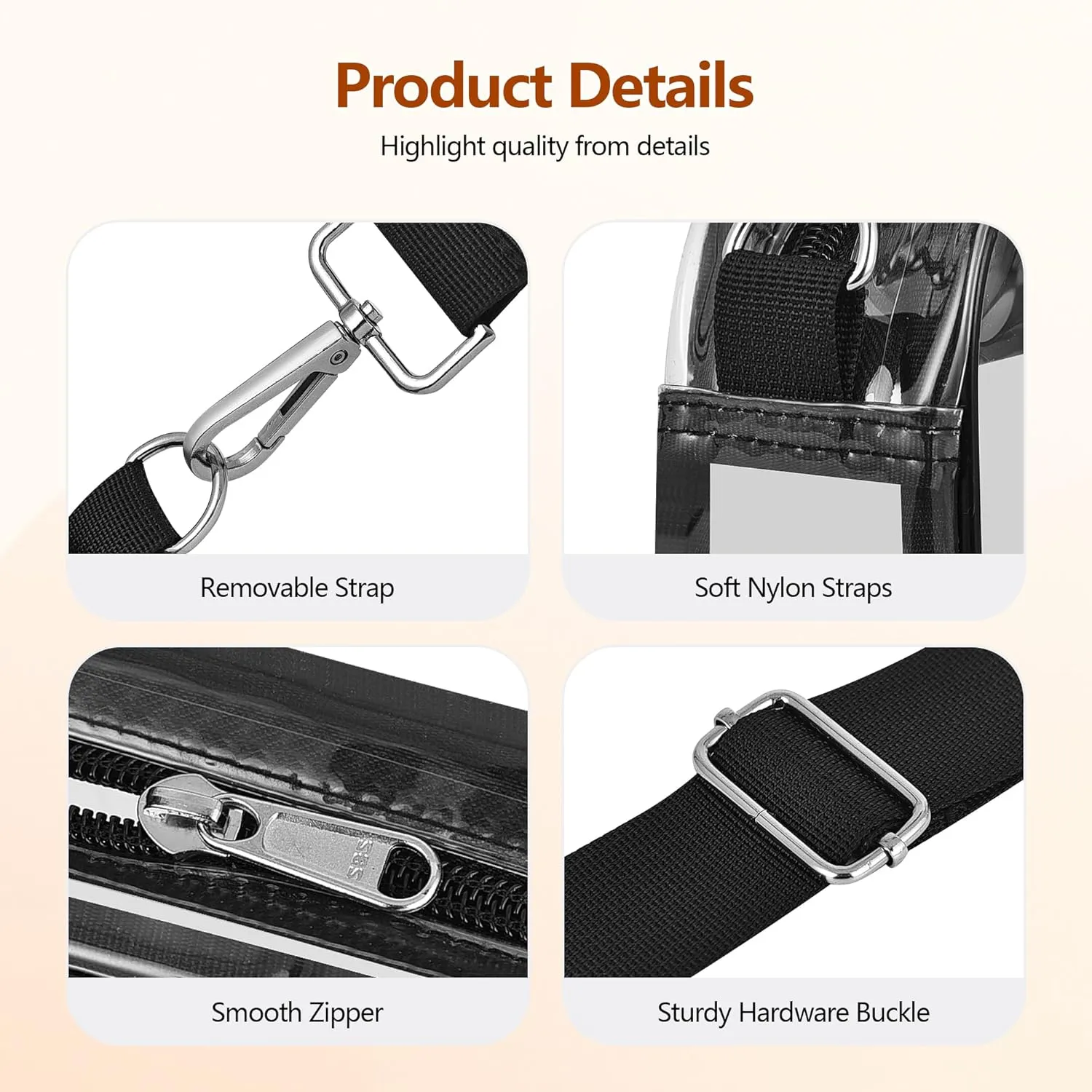 Bagenius Clear Bag for Stadium Events Clear Purse with Removable Strap Transparent Bag for Concert and Sport Events