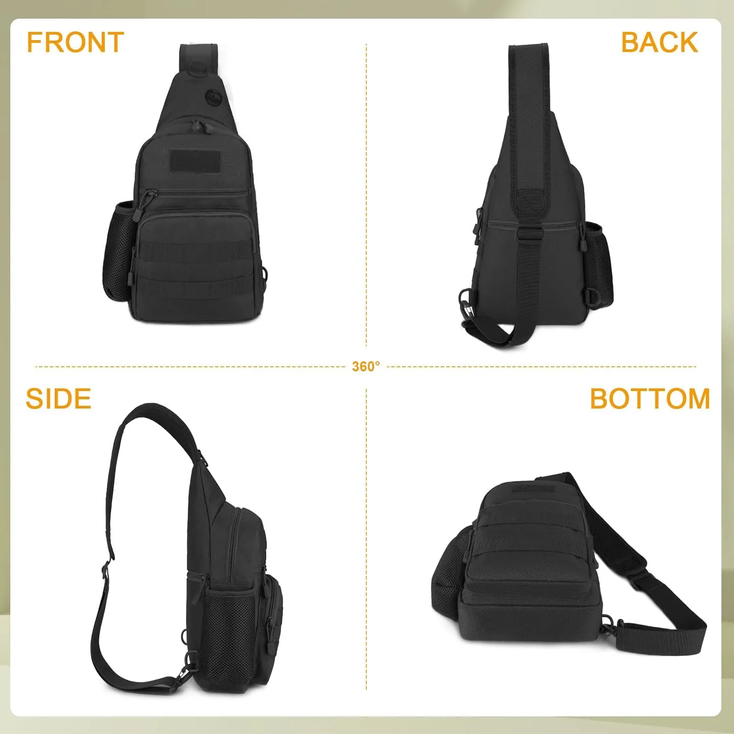 BAIGIO Tactical Sling Bag Military Chest Pack Small MOLLE Shoulder Backpack Mens One Strap Daypack with Water Bottle Holder Black