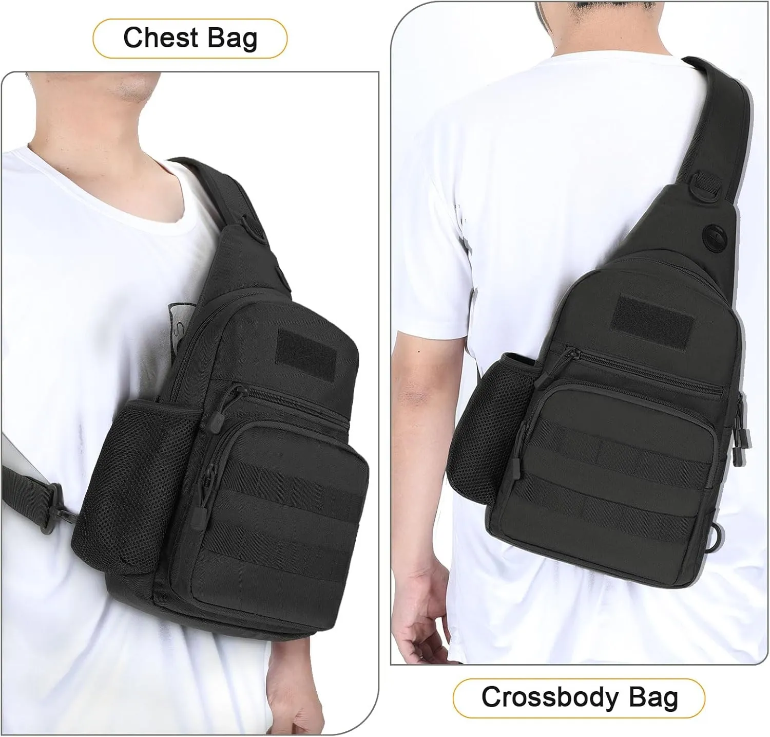 BAIGIO Tactical Sling Bag Military Chest Pack Small MOLLE Shoulder Backpack Mens One Strap Daypack with Water Bottle Holder Black