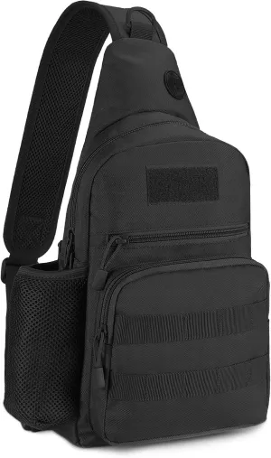 BAIGIO Tactical Sling Bag Military Chest Pack Small MOLLE Shoulder Backpack Mens One Strap Daypack with Water Bottle Holder Black